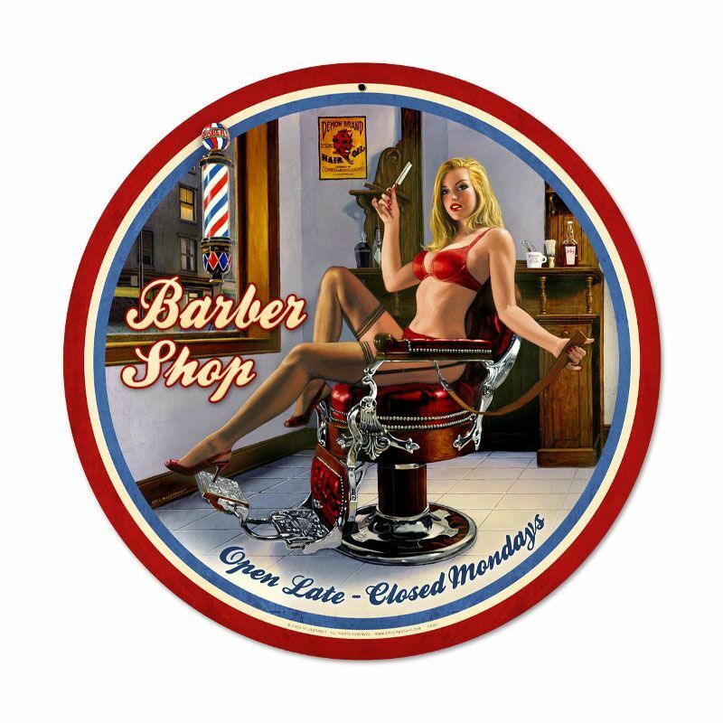 Barber Shop Décor Open Late Hot Chick New Metal Sign 28" Diameter American Steel