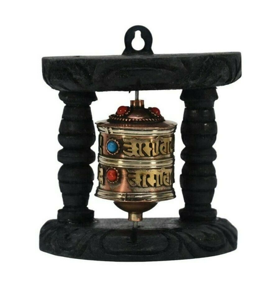 Tibetan Tantric Wheel Prayer Frame With Copper Wheel Antiques Om Mani Himalayan