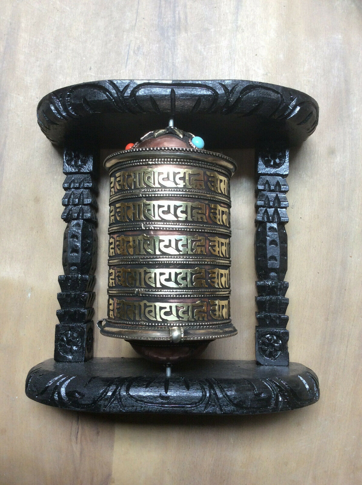 Tibetan Prayer Wheel Wall Hanging   Mantra  Om Mani Padme Hum  Handmade  Nepal